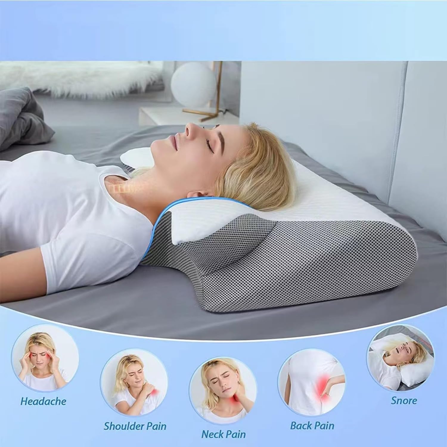 Doreve Cloudfaser Pillow, Memory Foam Cervical Pillow, Neck Relief, Ergonomic Orthopedic Contour, Deep Sleep Comfort, for Side, Back and Stomach Sleepers (Black)