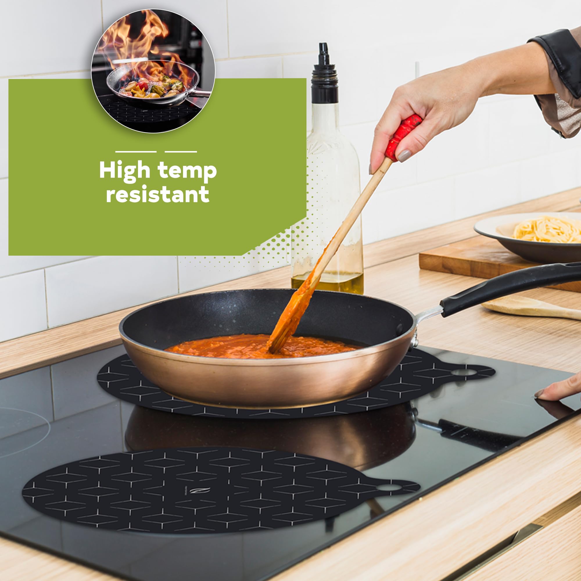 HI NATURE™ Tappetino a Induzione 4 Pezzi in Silicone Nero | Protezione Piano Induzione e Copertura Piano Cottura | Tappetini Protettivi per Fornelli a Induzione e Sottopentola per (4x, 4, Pezzi)
