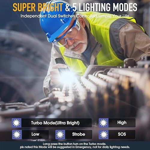 Miniatura 4 de Paquete de 2 linternas EDC recargables  Modo estroboscópico de emergencia con un clic, 1600 lúmenes altos de luz de bolsillo portátil, mini