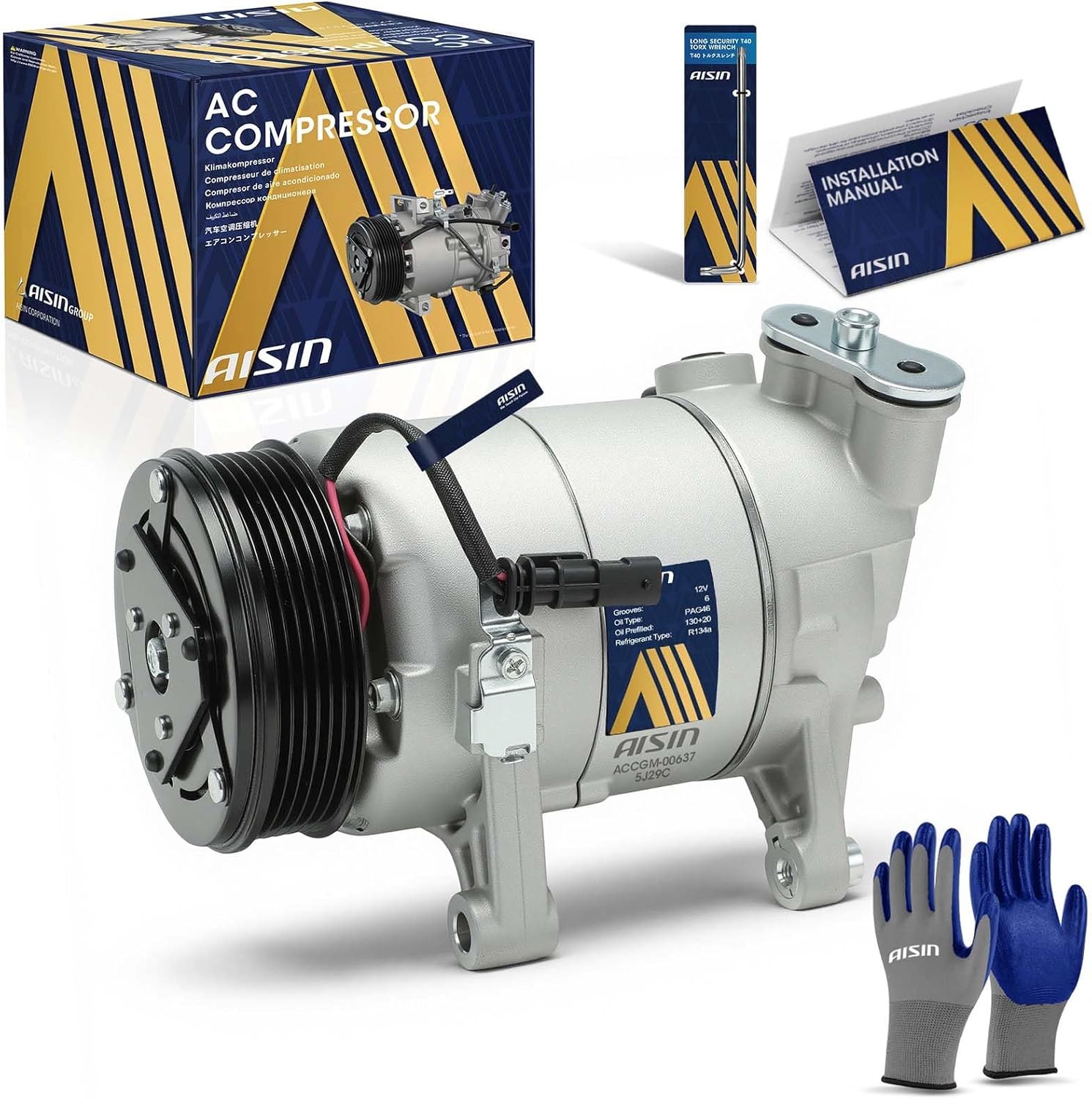 AISIN AFTERMARKET ACCGM-00637 Air Conditioner AC Compressor - Compatible with Chevrolet Corvette 2014-2019 6.2L - with 6-Pulley Groove, with Clutch