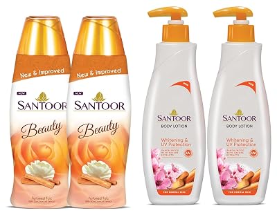 Santoor Beauty Perfumed Talc with Sandalwood Extracts| Sandal, Rose, Musk & Geranium Mint Fragrance| Absorbs Excess Mois