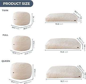 MAXYOYO Giant Bean Bag Chair Bed for Adults, Convertible Beanbag Folds from Lazy Chair to Floor Couch Bed, Large Floor Sofa Couch, Big Sofa Bed, High-Density Foam Filling, Machine Washable