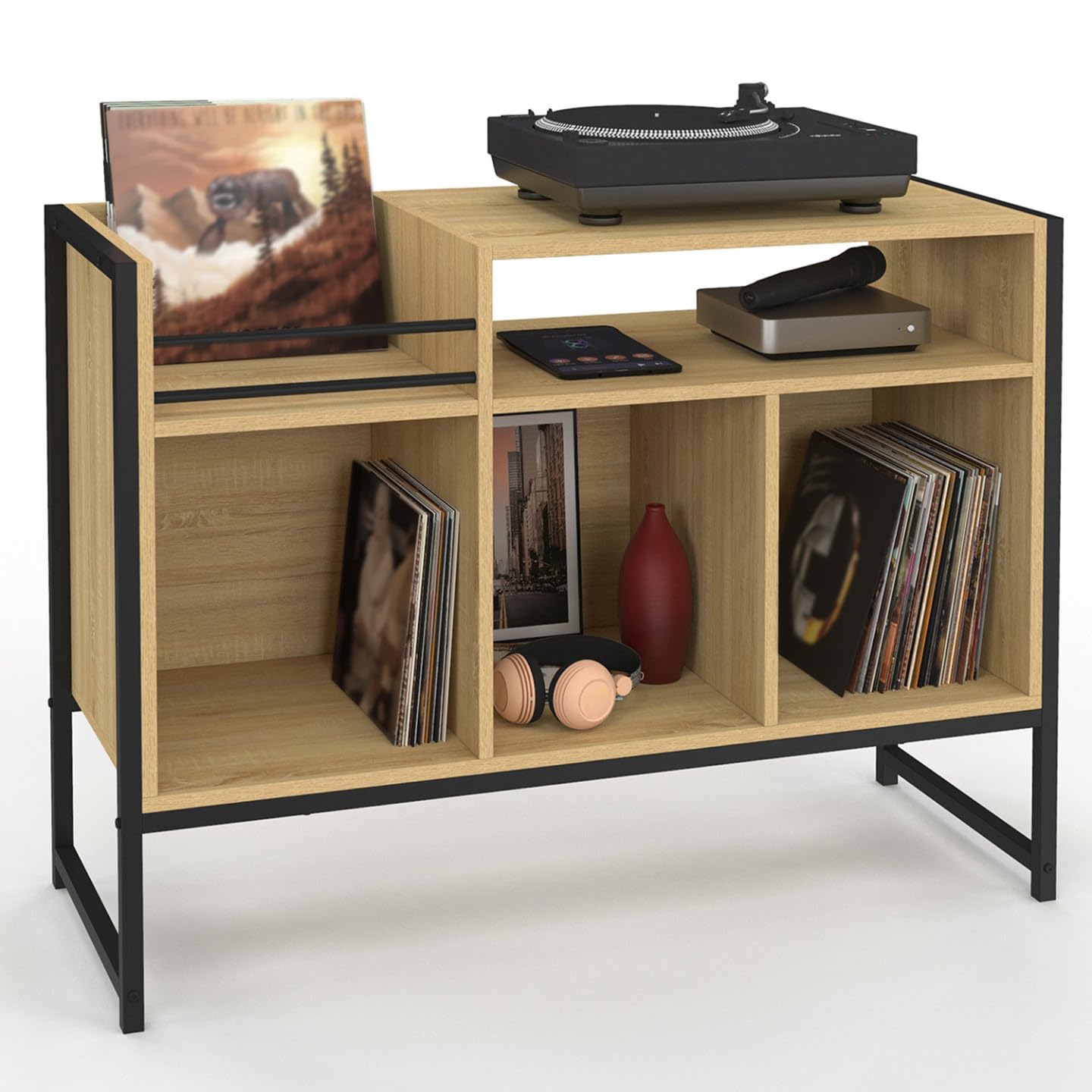 IDMarket - Meuble Vinyle, Buffet de Rangement 100cm Detroit Bois et Noir Design Industriel