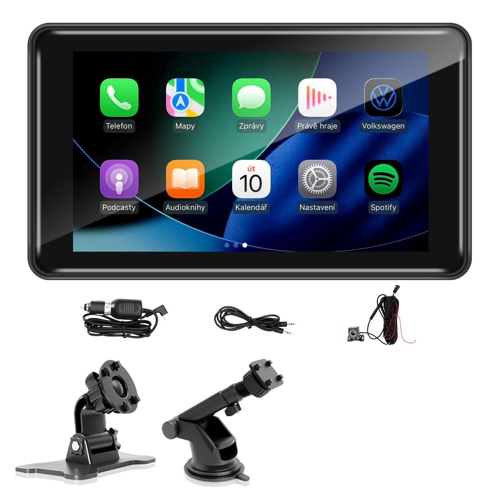 Wireless CarPlay Screen for Car, 7” HD Touch Android Auto Car Play Screen Portable Car Stereo Live Navigation Bluetooth Mirror Link Music, Video, Player Siri, GPS, FM, AUX, AirPlay