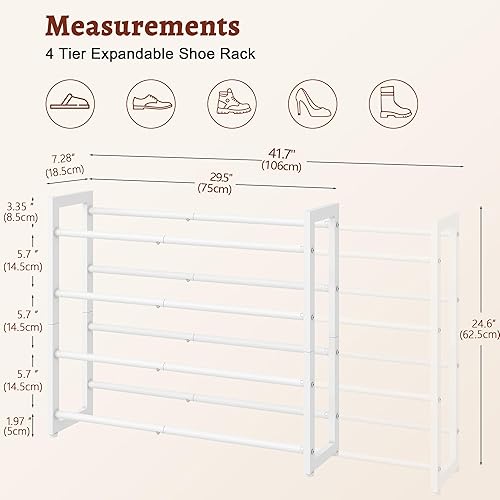 Miniatura 3 de FAVOOSTY Zapatero expandible de 4 niveles, estante ajustable para zapatos, organizador de almacenamiento que ahorra espacio, estante de metal para