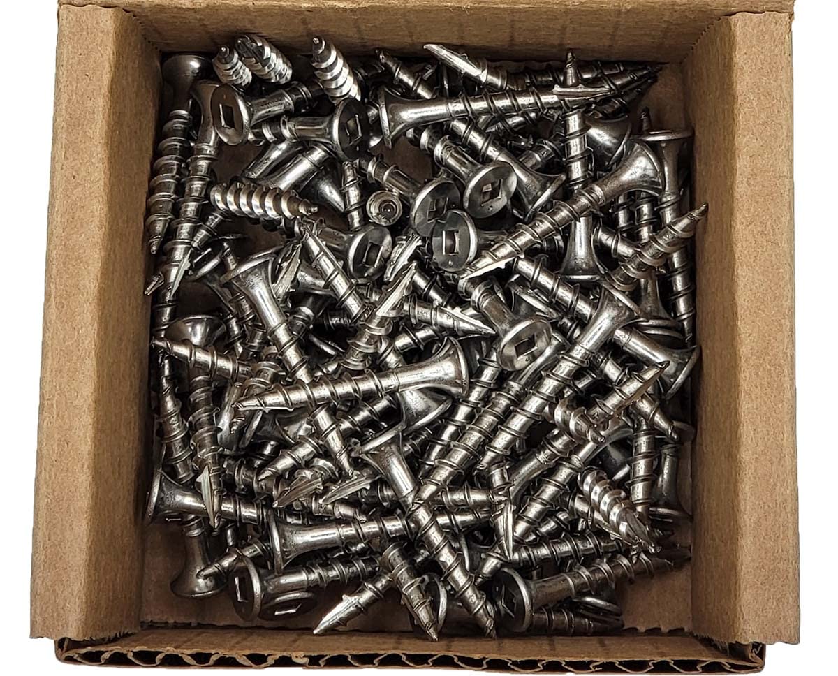 #8 x 1-1/4 Square Drive Deck Screws in18-8 Stainless, Type 17 Wood Cutting Point, 100/Box