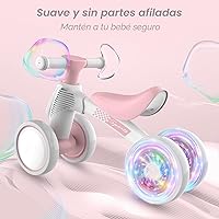 Vista 4 de Bicicleta de equilibrio para bebés con iluminación colorida para niñas de 1 año, bicicleta de equilibrio para niños pequeños de 10 a 36 meses, sin