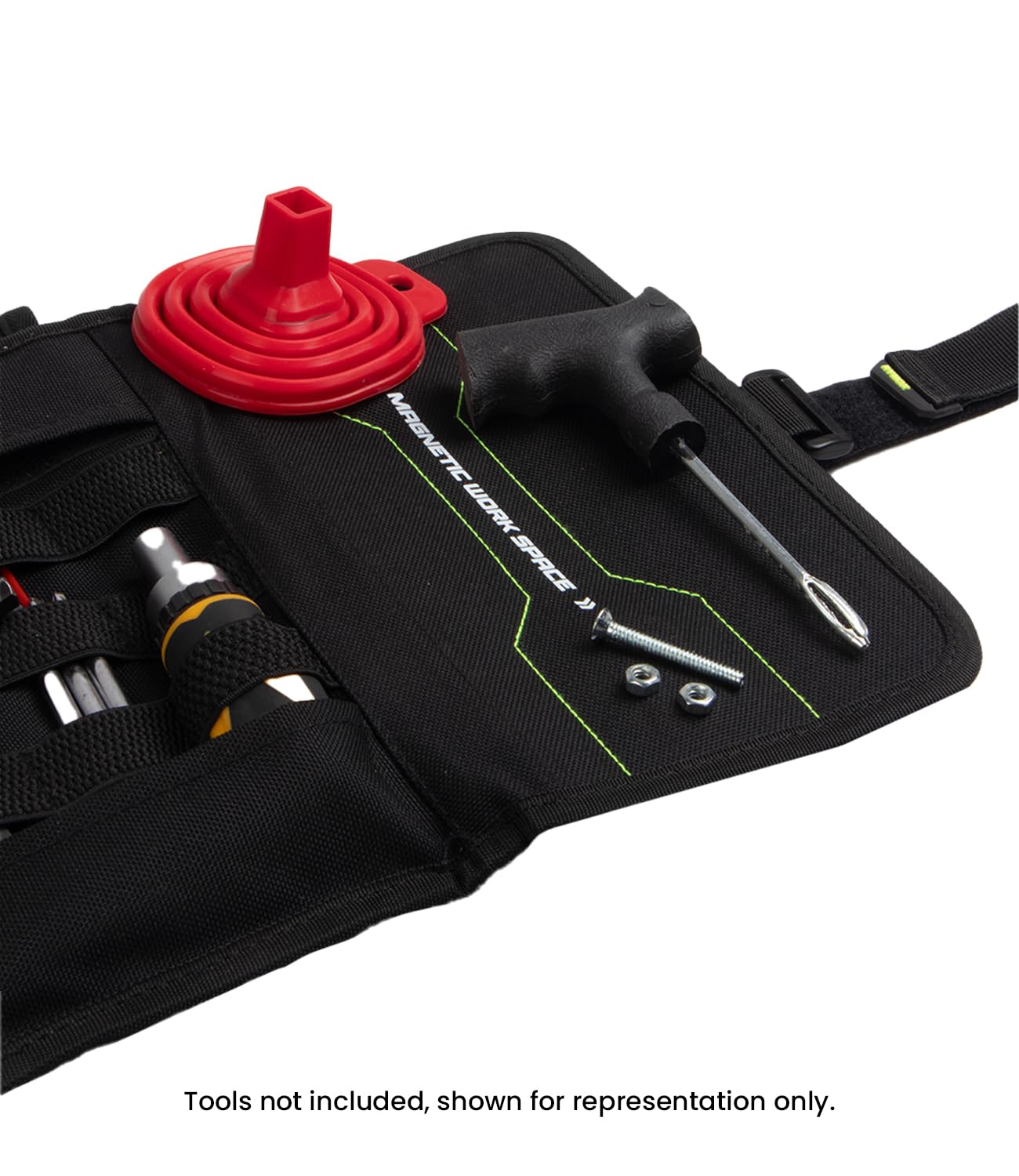 Rynox Navigator Tool Roll - Rugged Durability, Bar-Tack Stitching, Genuine YKK Loops and Zipper- Portable Tool Organizer Pouch - Black Hi-Viz Green 3