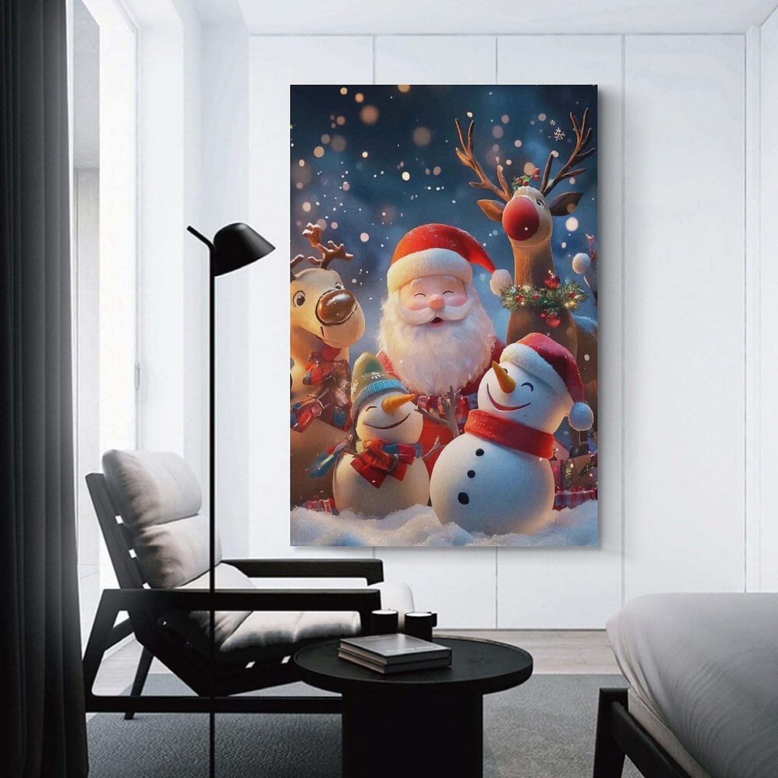 Junmoney Unframe-Festive Christmas Scene Santa Festive Christmas Scene Santa Hanging Wall Art 24X36inch(60X90cm), For Lounge, Bedroom Or Personal Spaces, Home Decor Gift With Stylish Appeal
