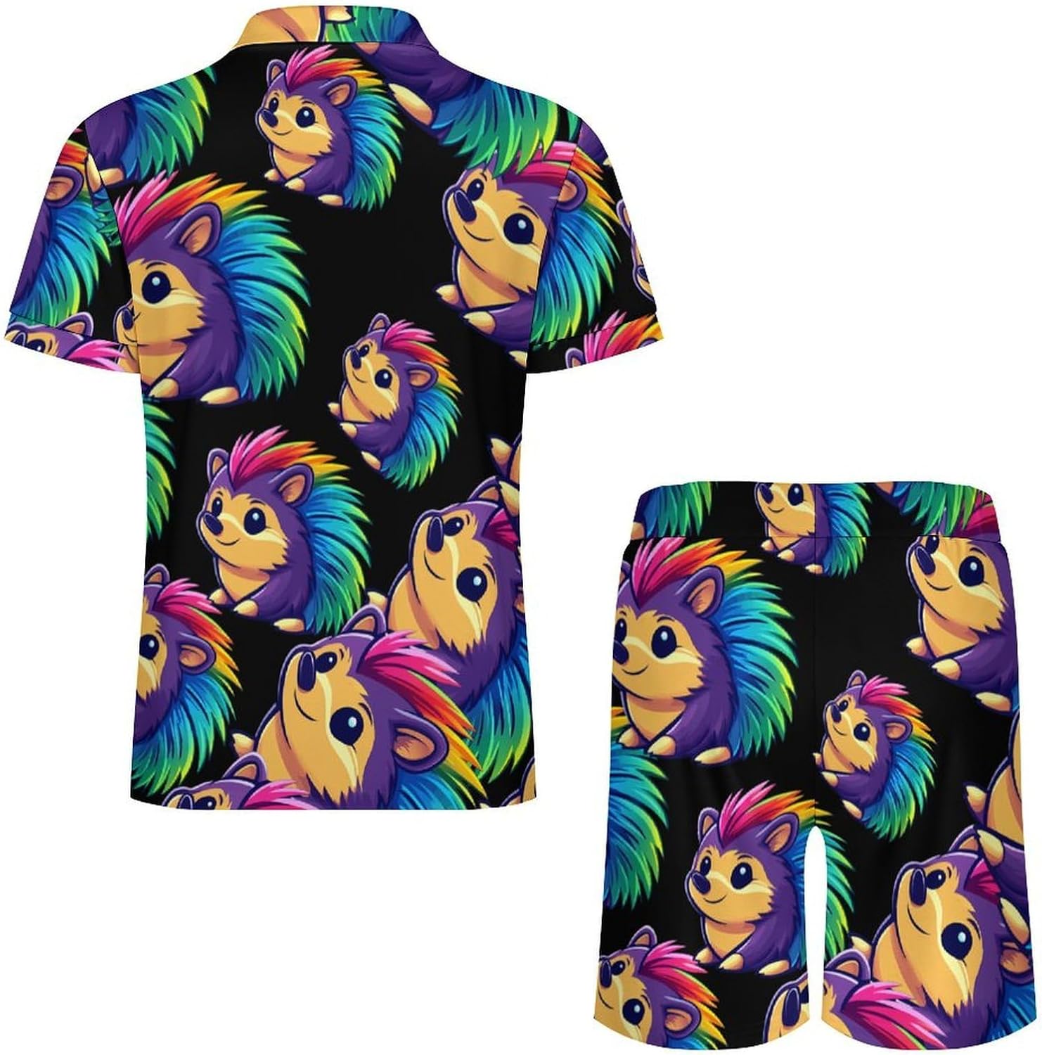 Colorful Hedgehog Mens Polo Shirts Track Suits 2 Piece Short Sleeve Sweatsuit 1/4 Zip Golf Loungewear for Sports