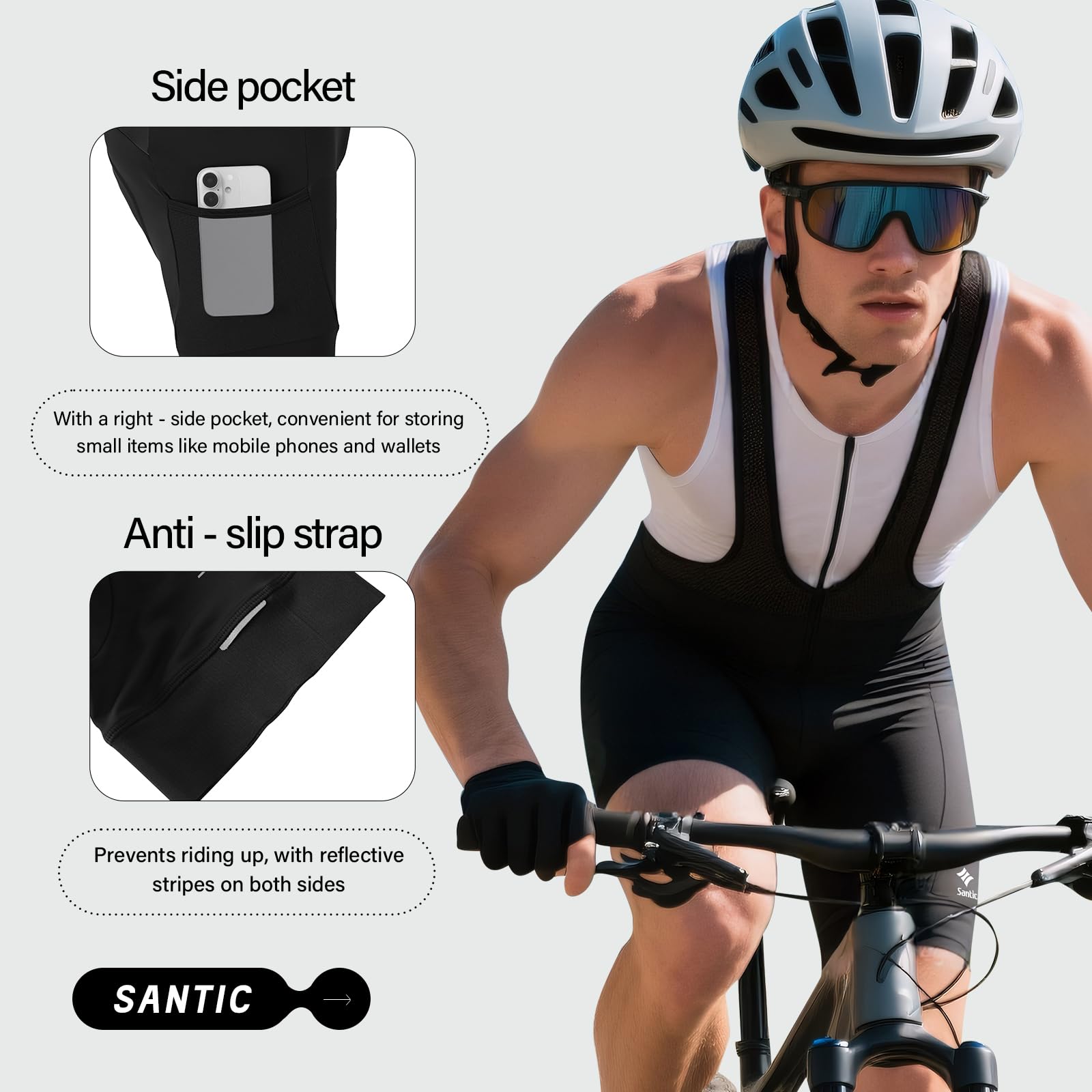 Santic Culotte Ciclismo Hombre Culote MTB Pantalones Cortos Acolchado