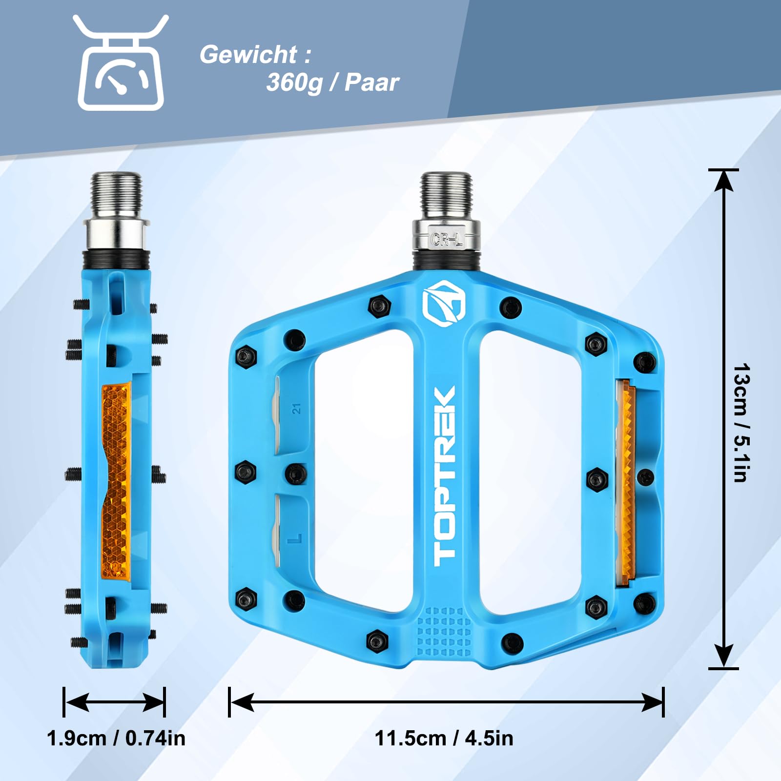 toptrek pedale Bicycle Pedals Nylon Composite with StVZO Reflectors (Blue) Size`:XXL Year_2018_Make_Maserati_Model_Quattroporte_Engine_3.0L Gas Fahrradlenker gerade einstellen leicht