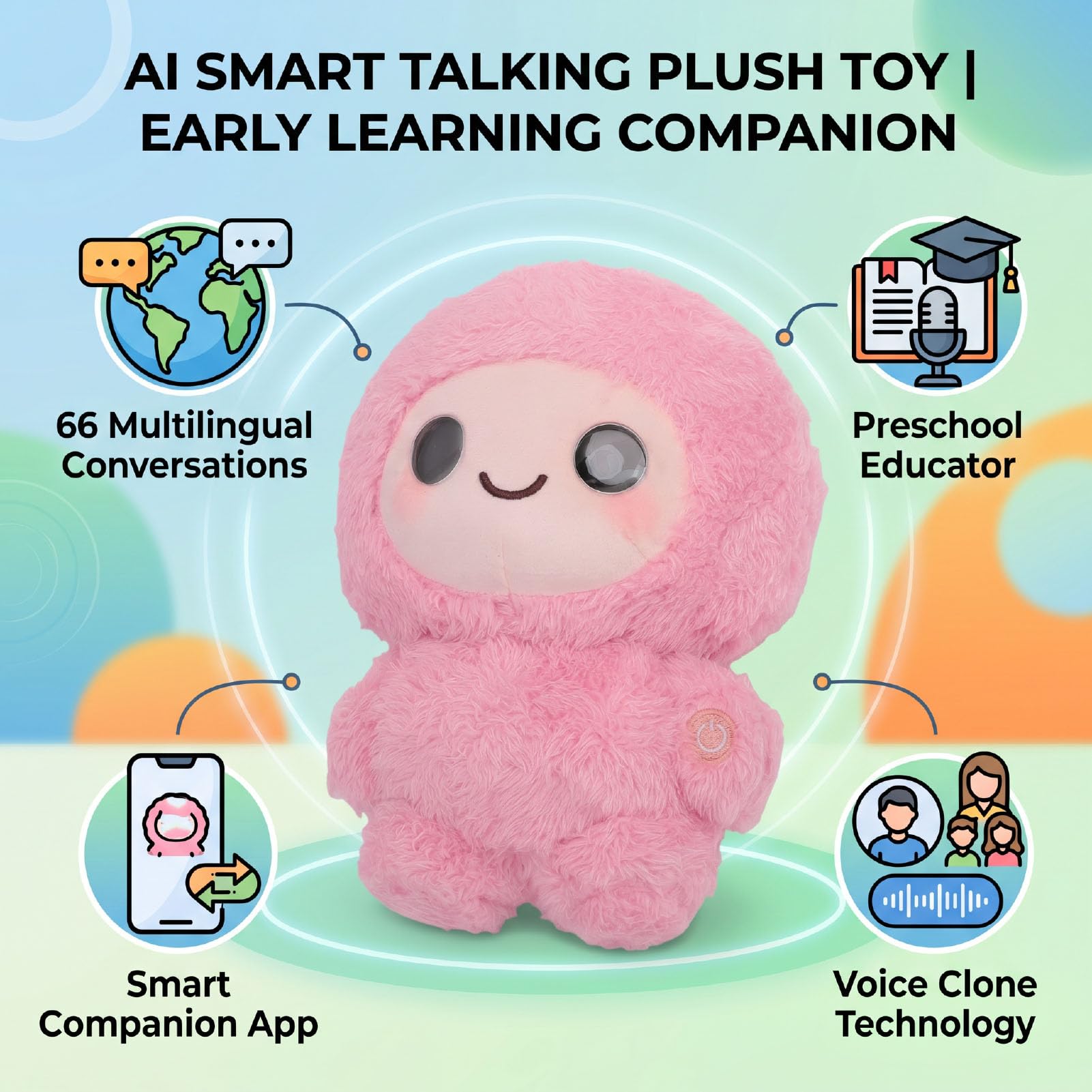 Peluche Educativo Interattivo Compagno di Animali di Peluche AI ​​per Bambini Dai 3 Anni in su 21x15 Cm (Rosa)