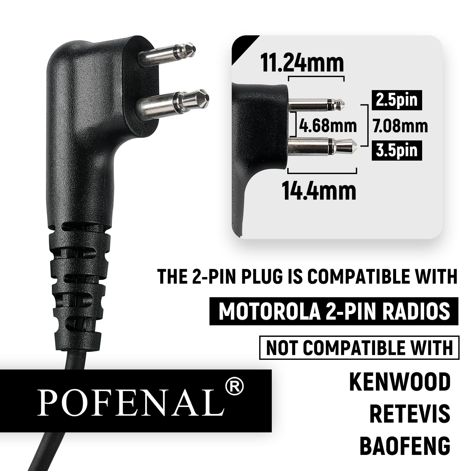 RDM2070D 2-przewodowa słuchawka do monitoringu Motorola Walkie Talkie (CLS1410/CP200/GP2000) i radia Bearcom - zestaw słuchawkowy radia Walkie Talkie z dużym mikrofonem PTT i 2-pinową rurką