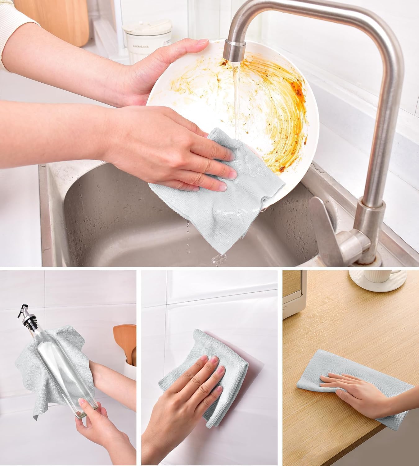 iYOGIzz Microfiber Cleaning Cloth Roll, 20 Pack, Reusable Washable Towels, 25 x 25 cm, Grey 2