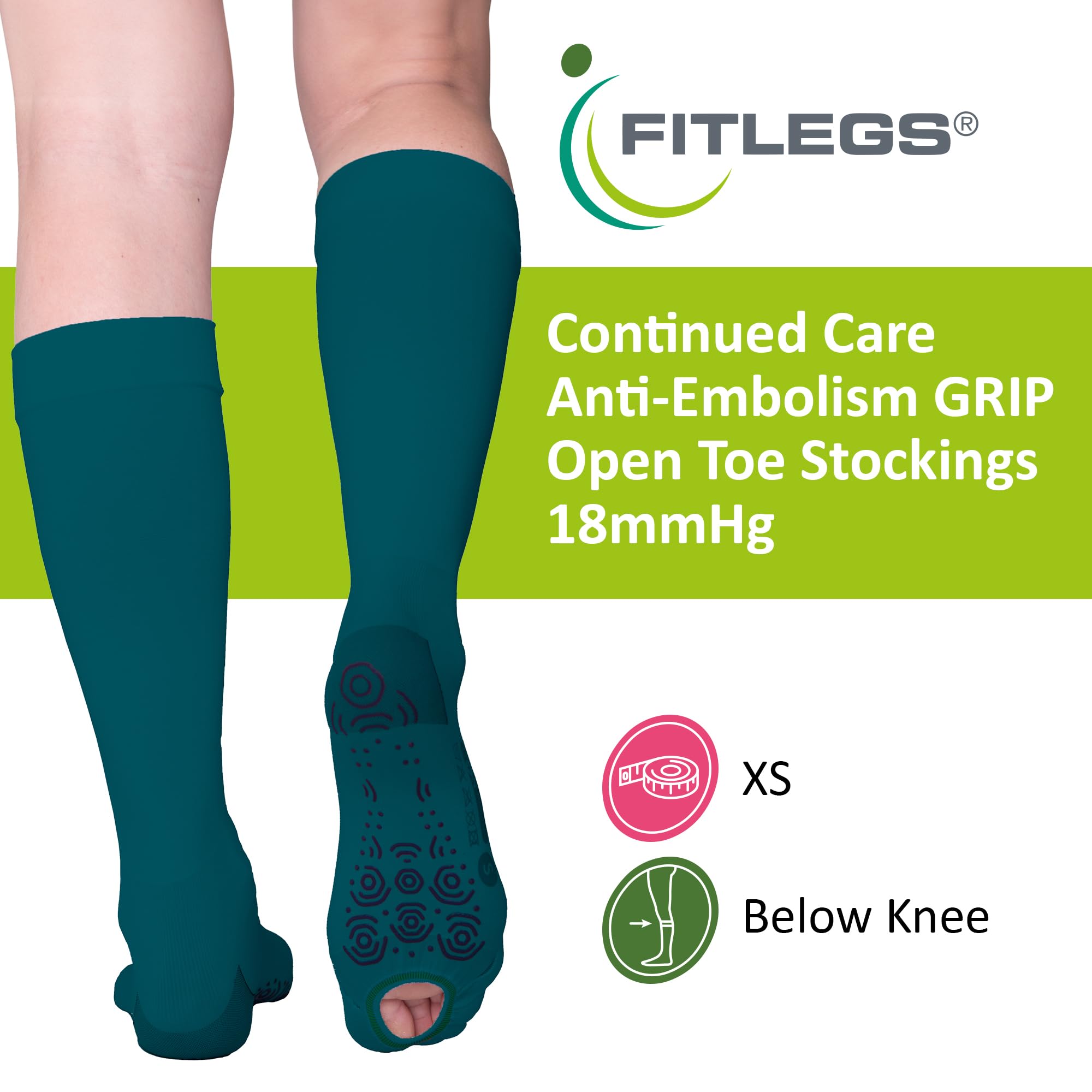 FITLEGS AES Grip, Below Knee - Extra Small - Teal, XS - Image 2