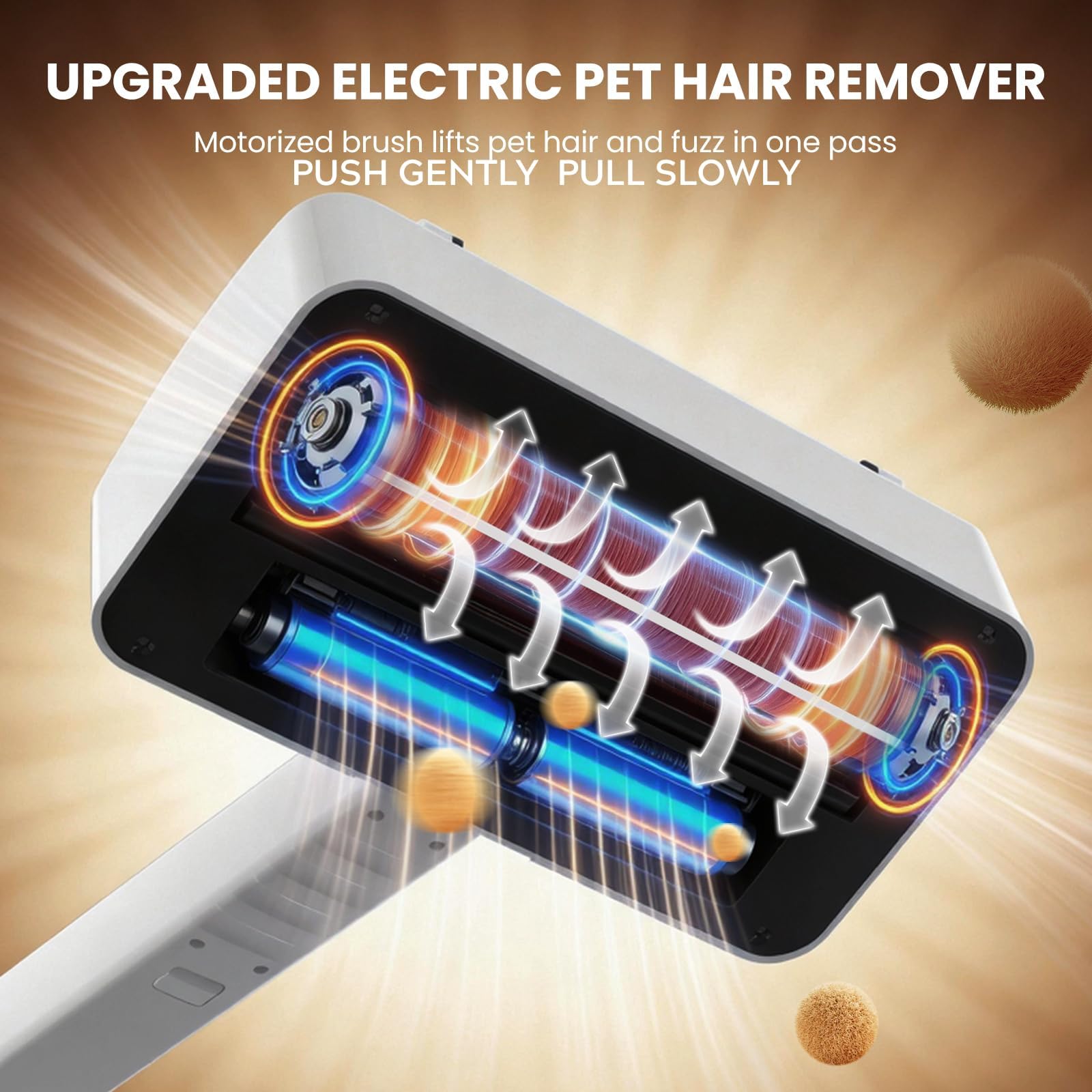 Removedor de pelo de mascotas para alfombras, removedor de pelo de mascotas reutilizable, mango ajustable de 44 pulgadas, herramienta eléctrica de depilación de perros y gatos para sofá