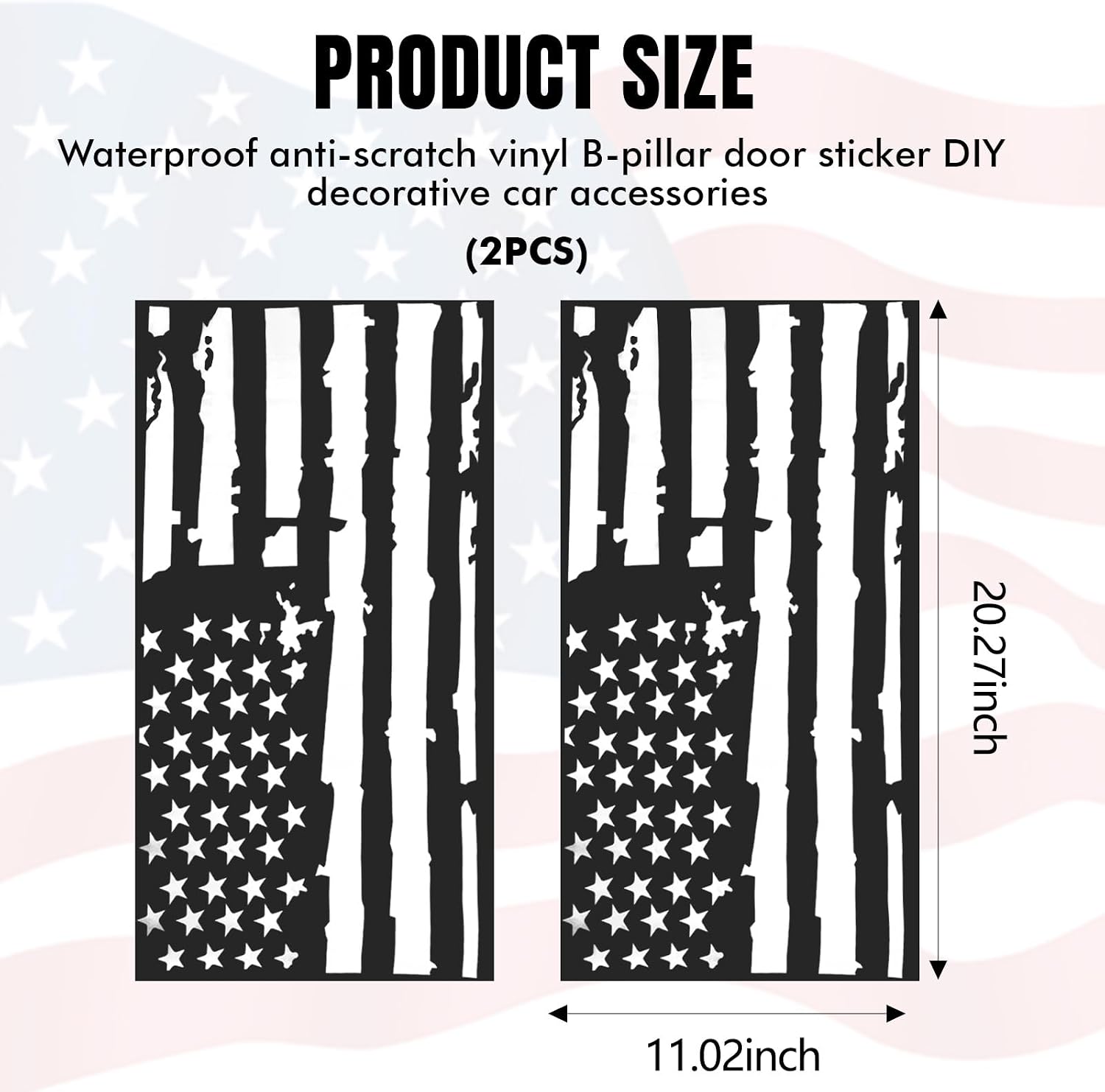 Wuyaoyao 1 Pair USA Flag Car Center Pillar Decals, American Flag Stickers for Cars Pillars, Waterproof Scratch-Resistant Vinyl B-Pillar Door Stickers DIY Decoration Car Accessories (Black) image 2