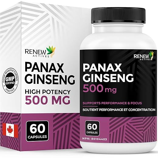 Renew Actives Panax Ginseng Capsules - Enhance Physical & Cognitive Health, Boost Energy for Adults - 60 Capsules