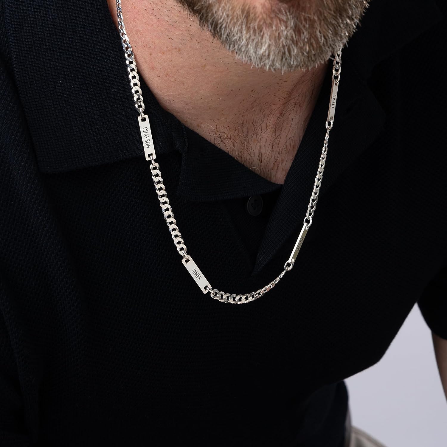 Custom Sterling Silver Men Name Necklace - Up to 6 Inscriptions - Stainless Steel, Gold or Gold Vermeil Plated - Meaningful Father's Day Gift for Him, Husband