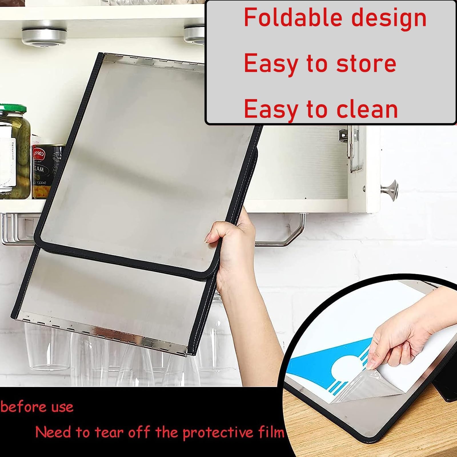 Cubre Salpicaduras De Sartén, 3 Lados Protector Contra Salpicaduras, Protección Contra Salpicaduras Plegable,Placa Antisalpicaduras De Acero Inoxidable Protector Salpicaduras Cocina(60x80x45cm)