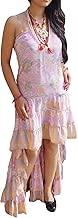 Mogul Interior Womens Hi Low Tube Dress Strapless Printed Flare Tiered Dresses S/M Pink