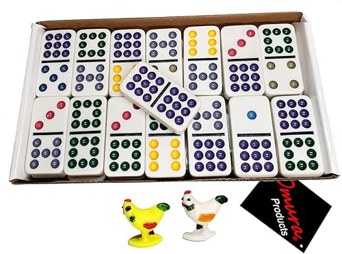 OMURA Juegos  Juego de dominó Double Nine Chicken Dominoes Pro con un centro de mesa y dos marcadores de pollo  Color DOTS