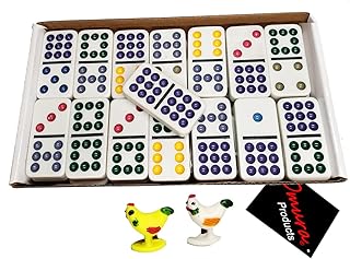 OMURA Games | Double Nine Chicken Dominoes Pro Set with a Centerpiece and Two Chicken Markers | Color DOTS