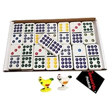 OMURA Games | Double Nine Chicken Dominoes Pro Set with a Centerpiece and Two Chicken Markers | Color DOTS