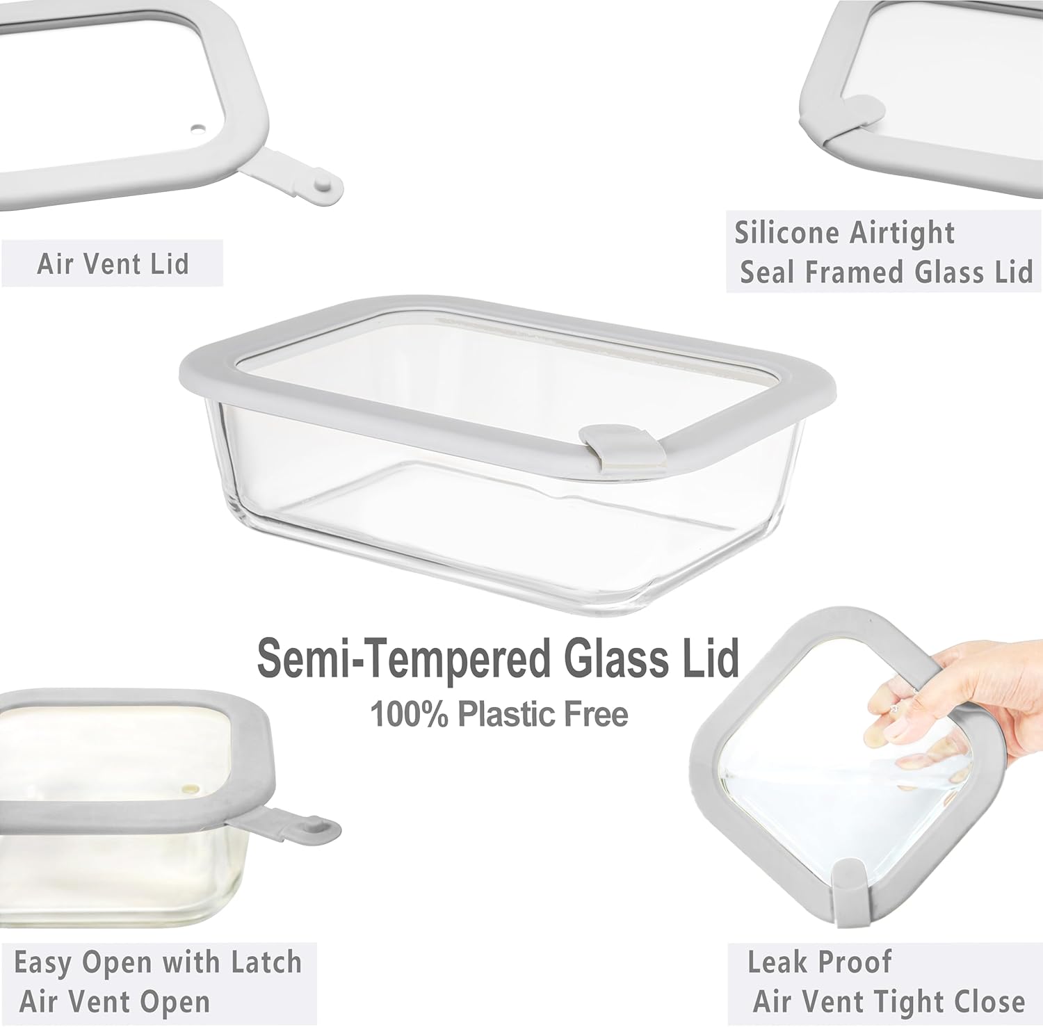 Glass Food Containers with Glass Lid, Microwave Safe Food Storage Container Set, 4 Pack, Airtight Storage Set with Leak Proof Lids, Meal Prep Containers - Image 2