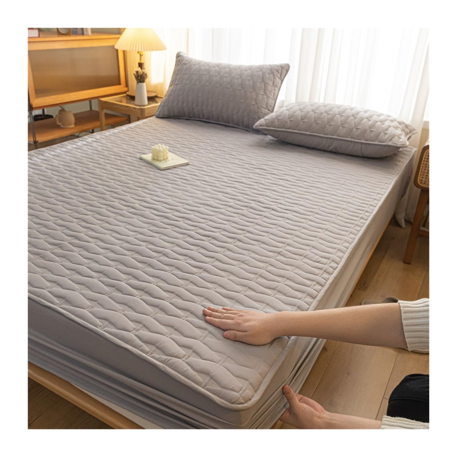Gesteppte Matratzenauflage 120x200cm bis 200x220cm Matratzenschoner Matratzen-Topper bis 26cm Höhe mit Gummizug Weich und Atmungsaktiv(Gray(Grey),180x200+26cm)