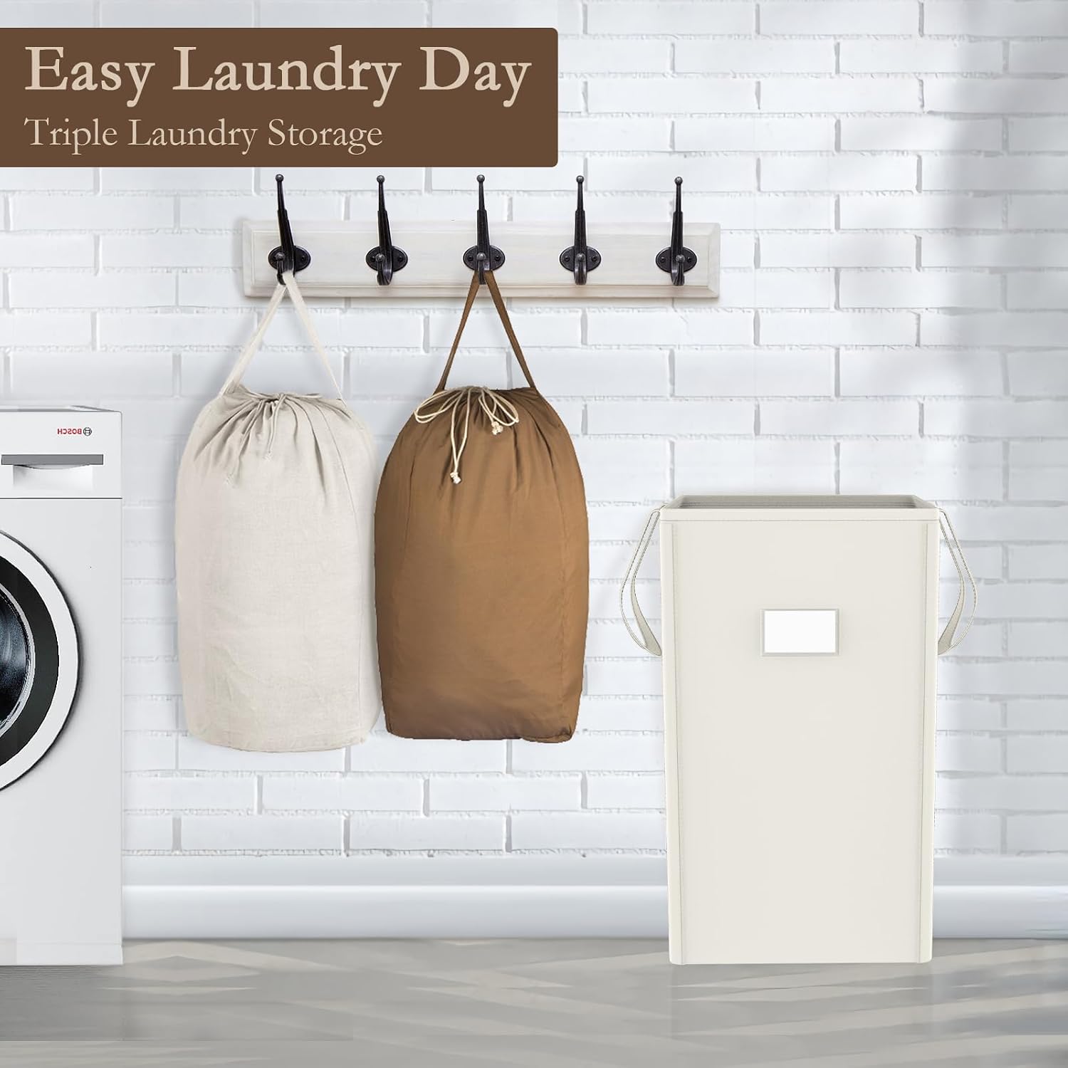 MCleanPin 210L Laundry Hamper Collapsible with 2 Washable Laundry Bags, Dirty Clothes Hamper,Laundry Basket with Handles Foldable Hamper Dorm Laundry Basket for College (Cream White) image 5