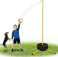 SportzPals Tetherball Set with Adjustable 8FT Pole, Sturdy Sandbag Base & Soft PU Ball - Backyard Fun for Kids & Adults
