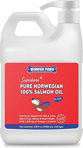 Aceite de salmón prémium para perros, aceite de salmón noruego puro alto en Omega 3, EPA y DHA, potente aceite de pescado para la piel y el pelaje,