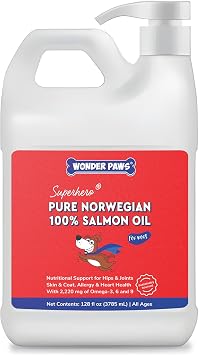 Premium Salmon Oil for Dogs Pure Norwegian Salmon Oil High in Omega 3 EPA & DHA -Powerful Fish Oil for Dogs Skin & Coat, Hip & Joints, Allergies & Itchy Skin Omega 3 Fish Oil for Dogs-128oz Liquid