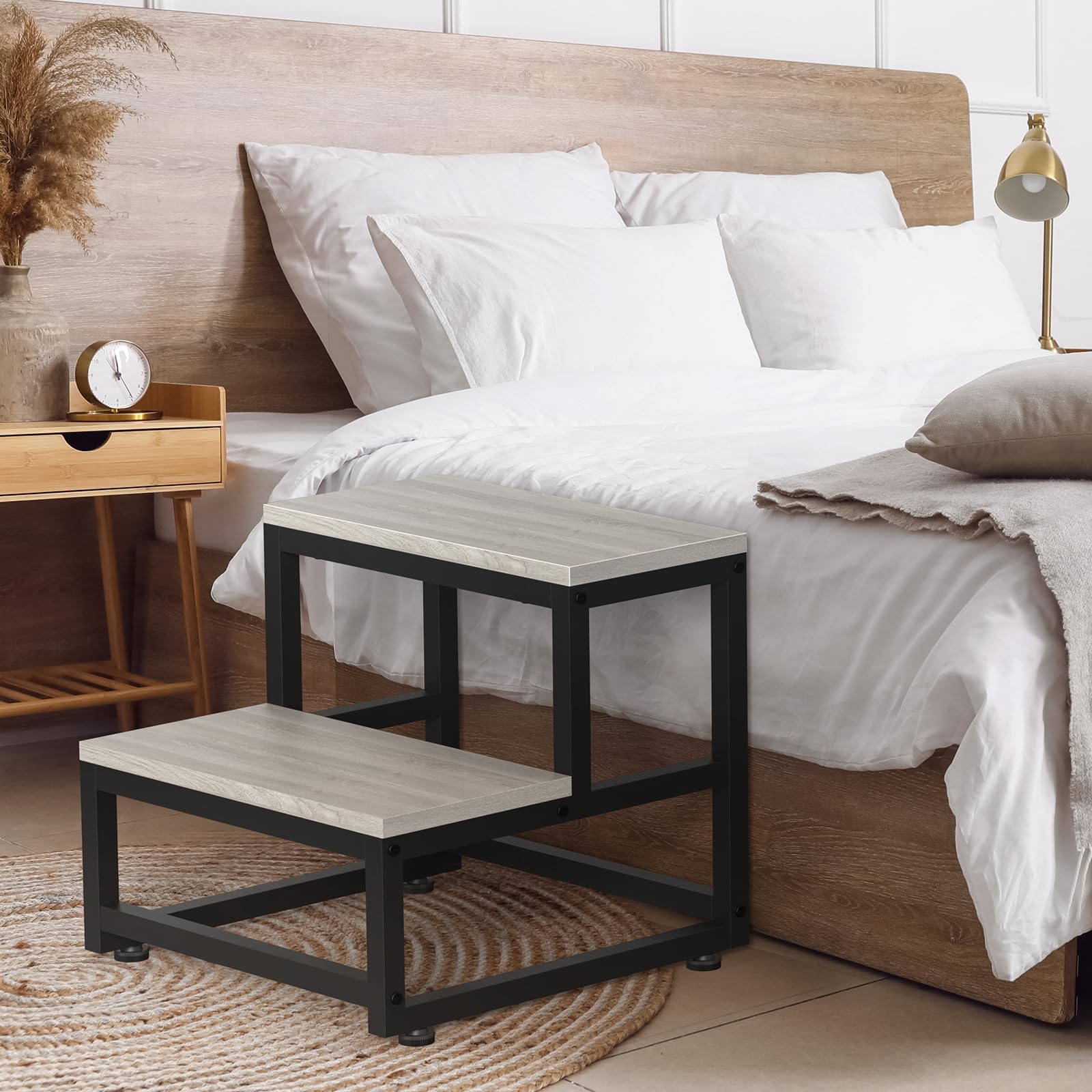 LIANTRAL Taburete 2 Escalones Acero Madera 200 kg Gris Negro