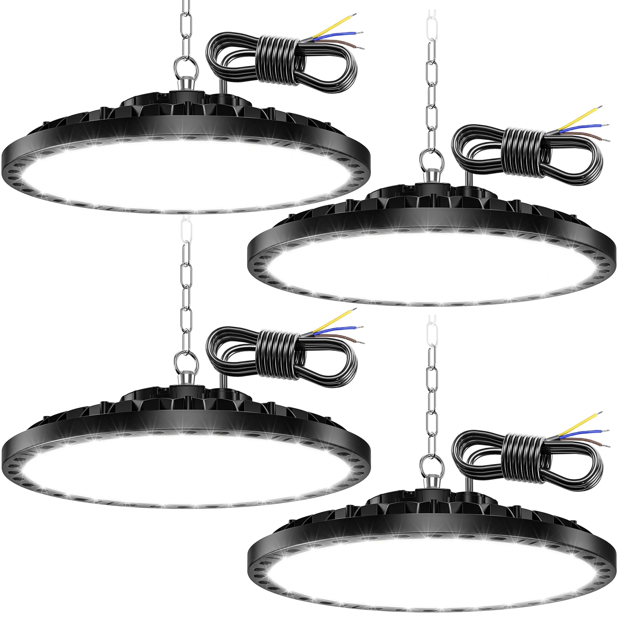 Faretto LED 200W 4 Pezzi, 20000LM UFO Lampada da Officina Industriale, 7000K Bianco Freddo Lampada da Garage, IP65 Impermeabile Faro LED, Plafoniera per Garage Magazzini Fabbrica Palestra