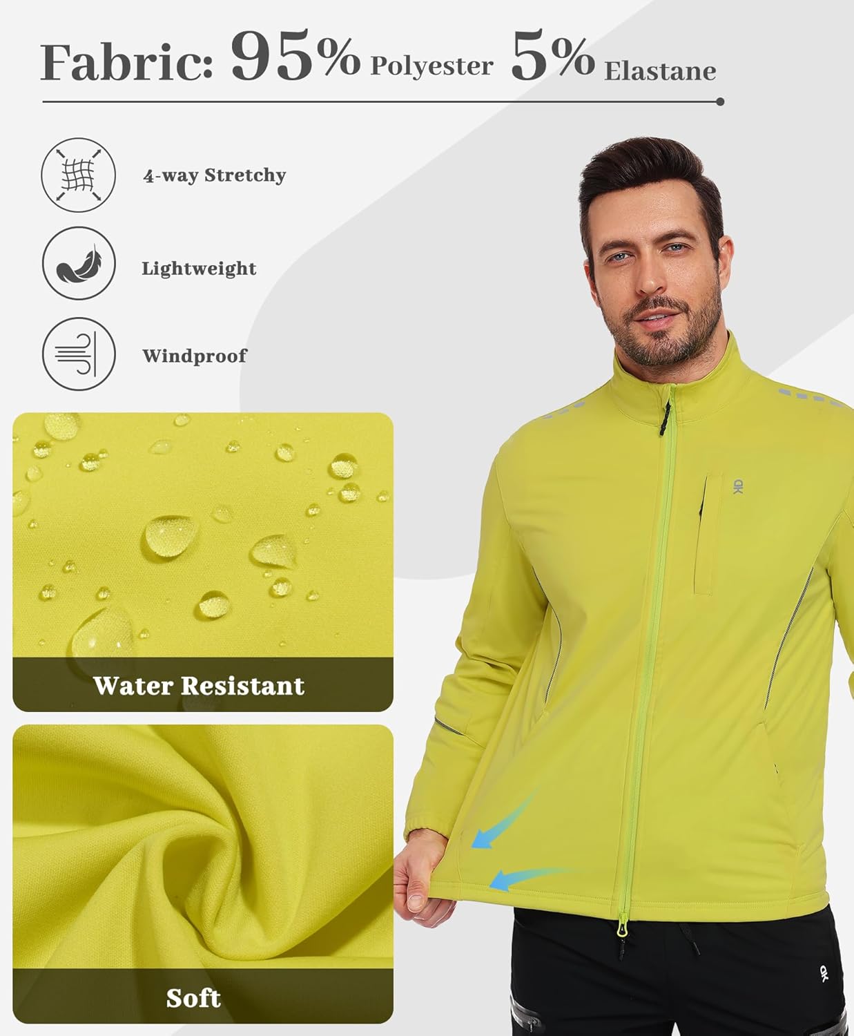 Little Donkey Andy Men's Cycling Jackets Reflective Packable Running Jacket Windproof Water-Resistant for Hiking Biking