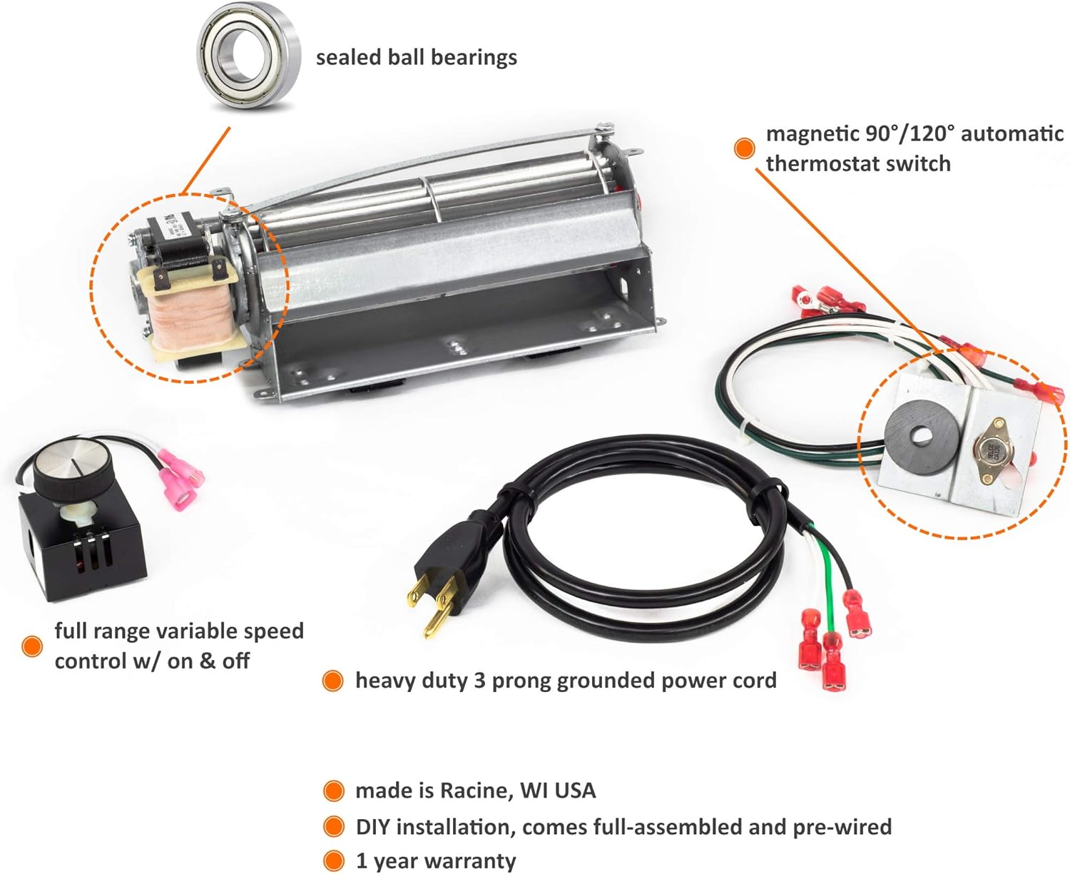 FK15 Fireplace Blower Fan Kit for Heatilator Majestic Monessen Fireplaces | Ball Bearing, Quiet, Energy Efficient, Universal Fit