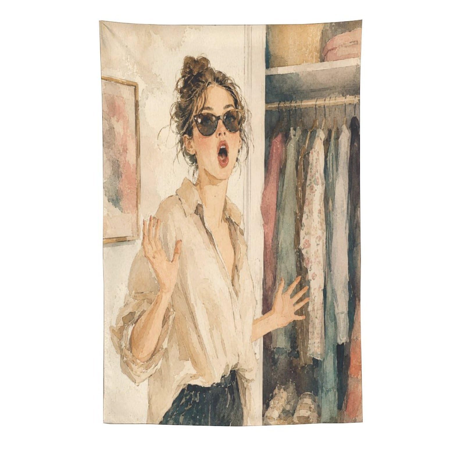 W7C8U2X3 Fashion Woman in Closet Wall Tapestry, Reading Corner