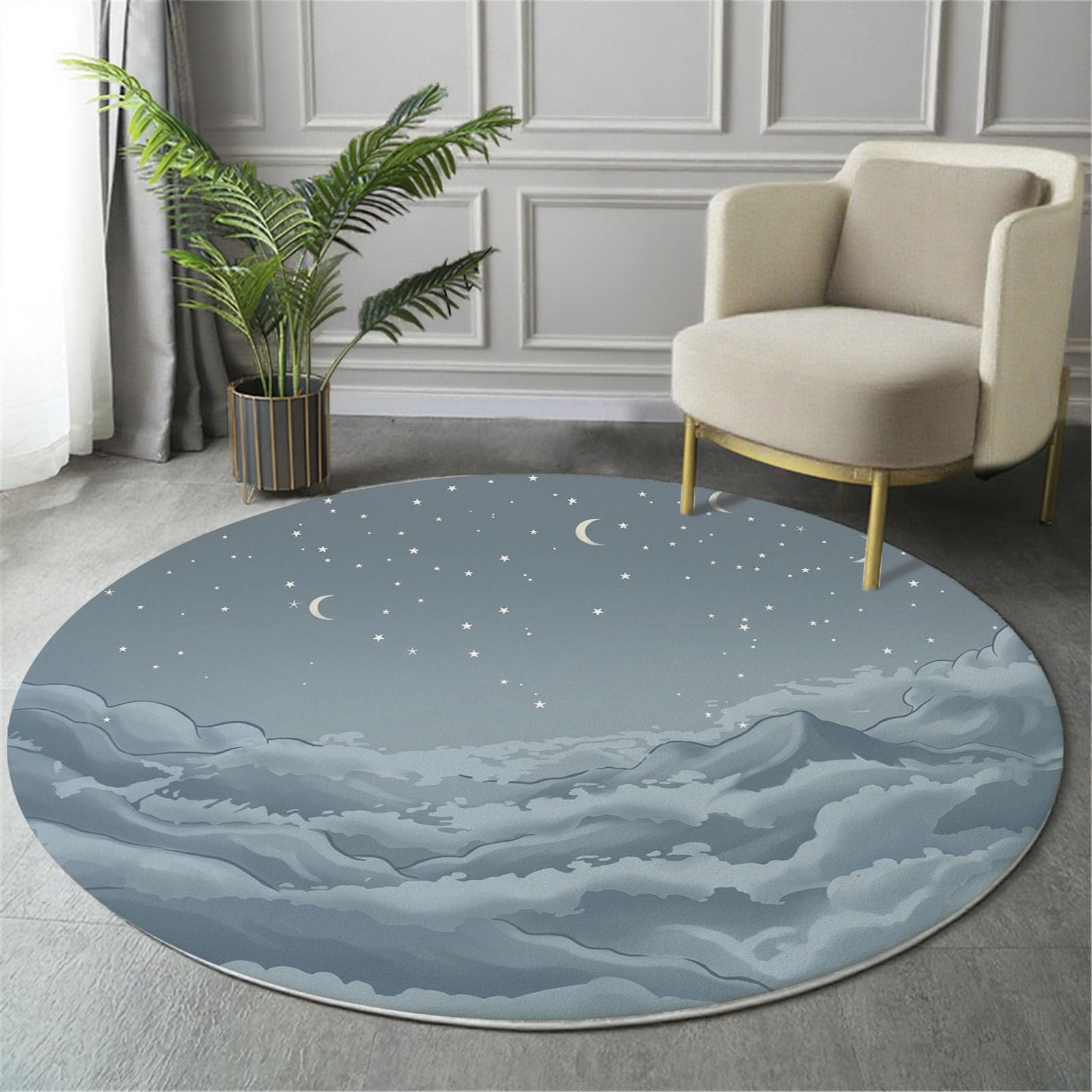 Tapis rond Ciel étoilé de dessin animé avec envers antidérapant et lavable