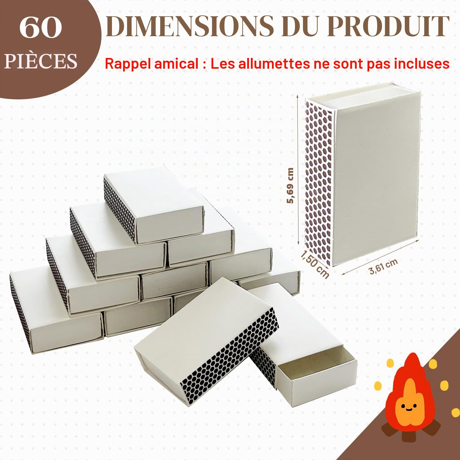 YumSur Lot de 60 boîtes vierges pour allumettes - Boîtes de rangement vierges pour invités, mariage, fête prénatale, remise de diplôme, 5,7 x 3,6 x 1,5 cm