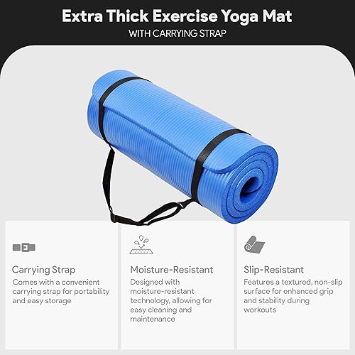 Miniatura 3 de Fitvids - Tapete de yoga de 1 pulgada extra grueso de alta densidad con superficie antideslizante y correa de transporte para hombres y mujeres,