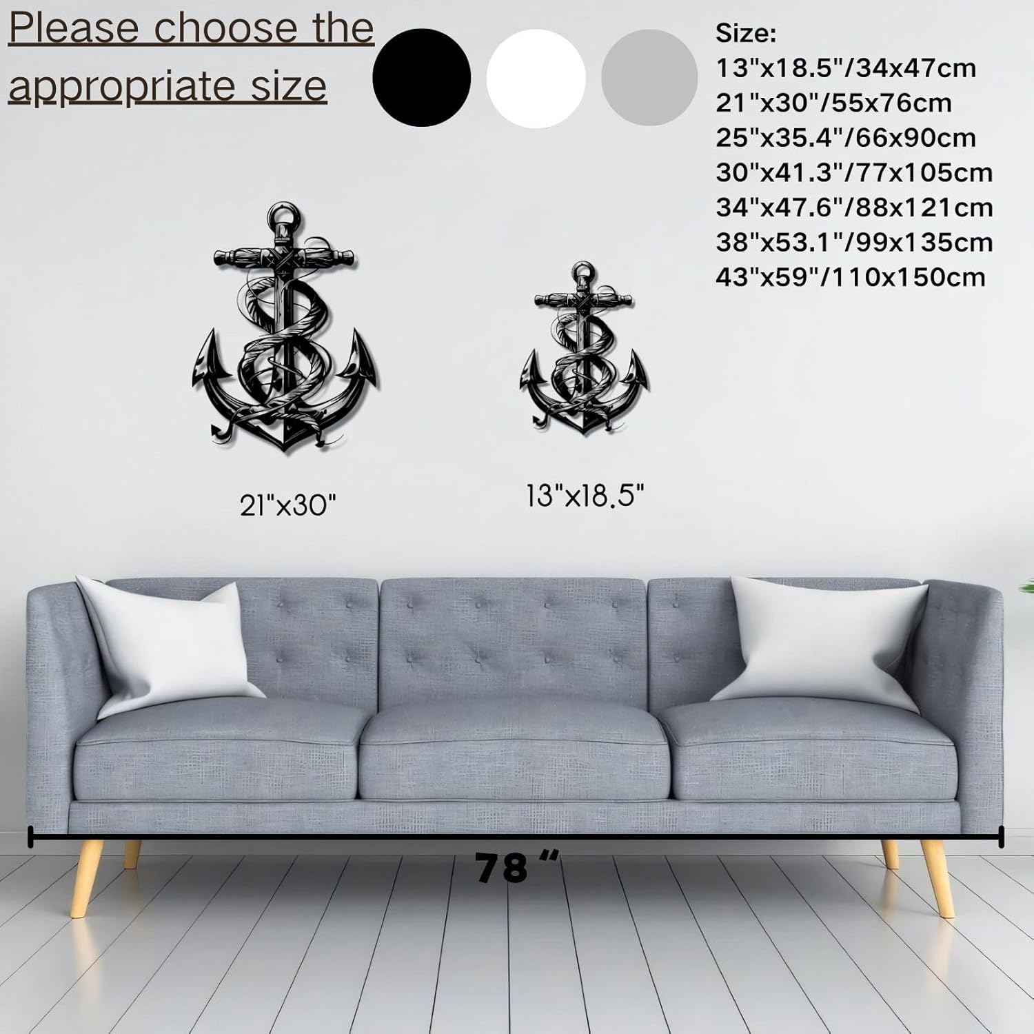 KingGenius Anchor Metal Wall Decor,Antique Anchor Farmhouse Decor，Nautical Home Decor，Nautical Signs，for Bedroom Living Room Dorm (Black, 13"x18.5"/34x47cm, Metal Wall Art)