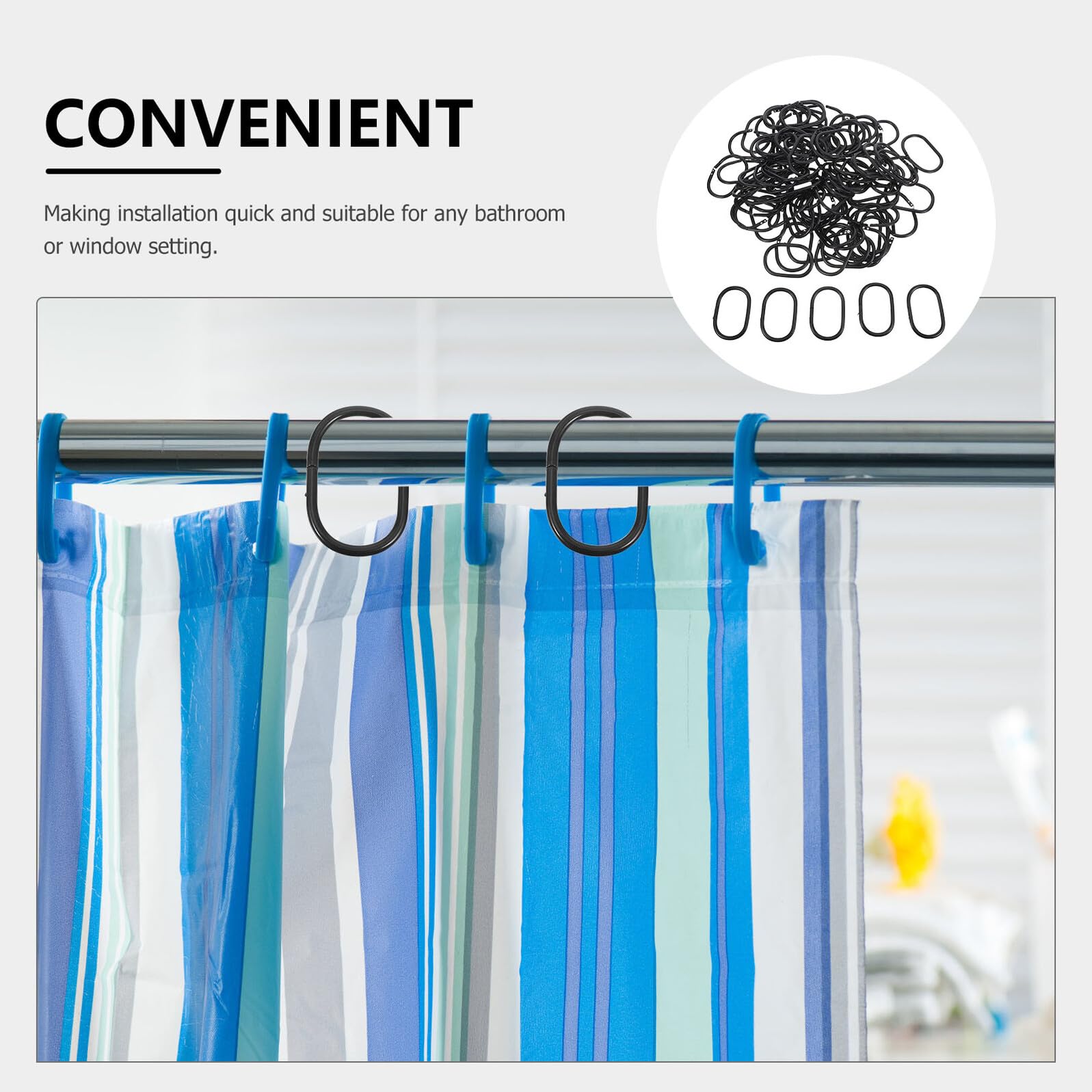 BESTYASH 100pezzi Anelli per Tende Neri in Plastica Ganci Scatto per Doccia Accessori per Tende da Bagno Anelli Ovali per Aste per Protezione Privacy