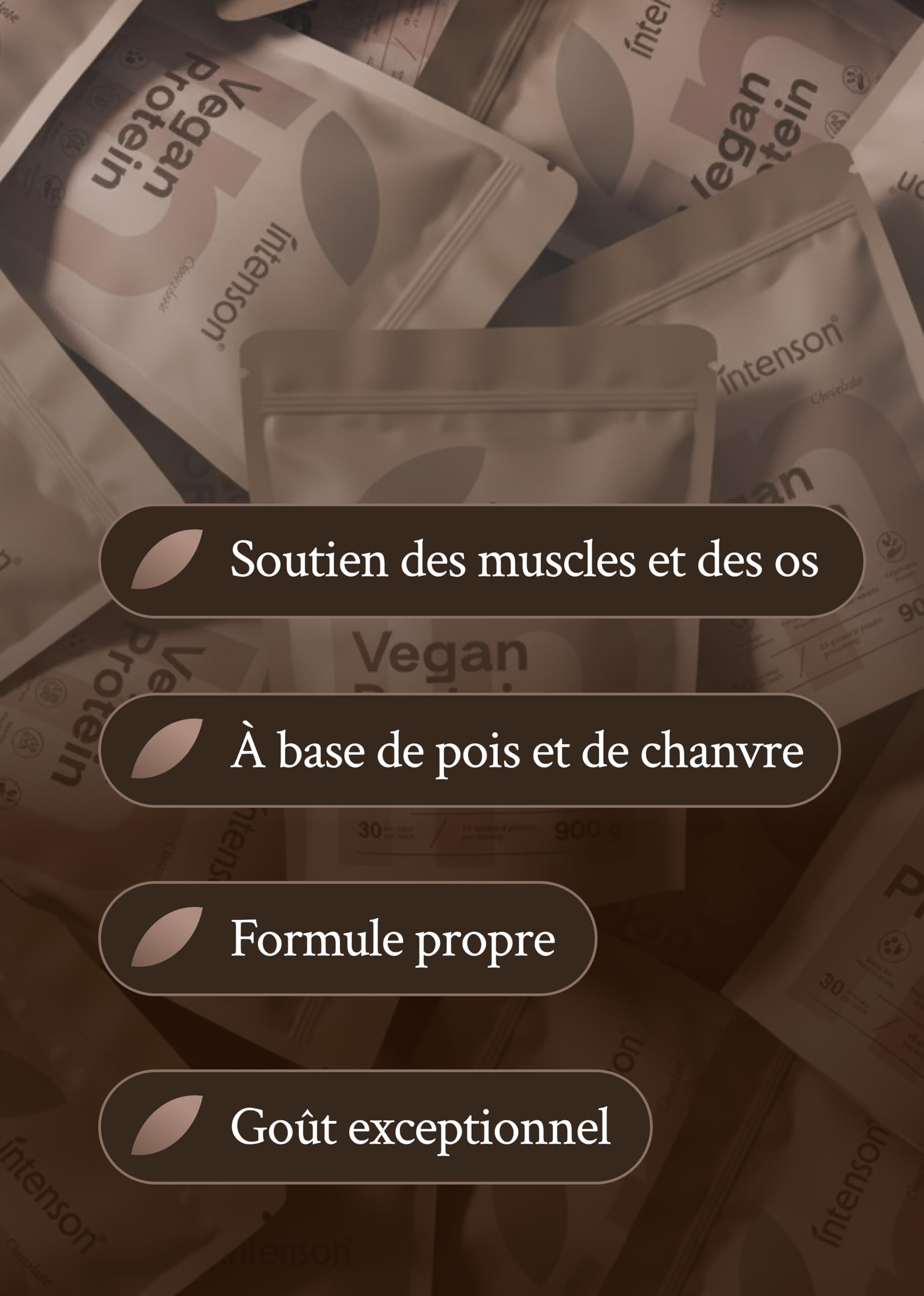 Intenson Vegan Protein Powder Chocolat, 900 g, 21 g de Protéines par Portion, 30 Portions, Mélange Pois & Chanvre, 100% Végétal, Sans Lactose, Sans Gluten, Sans Sucre, Formule Clean