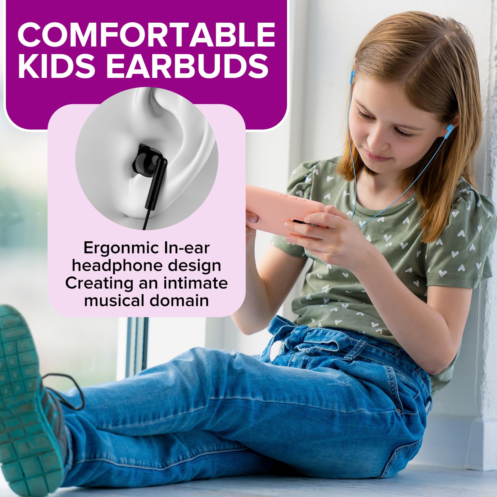 Confezione da 50 auricolari per bambini, per scuola, scuola, all'ingrosso, cablati, con jack da 3,5 mm, per bambini, ragazzi, ragazze (HTC003, colori misti)