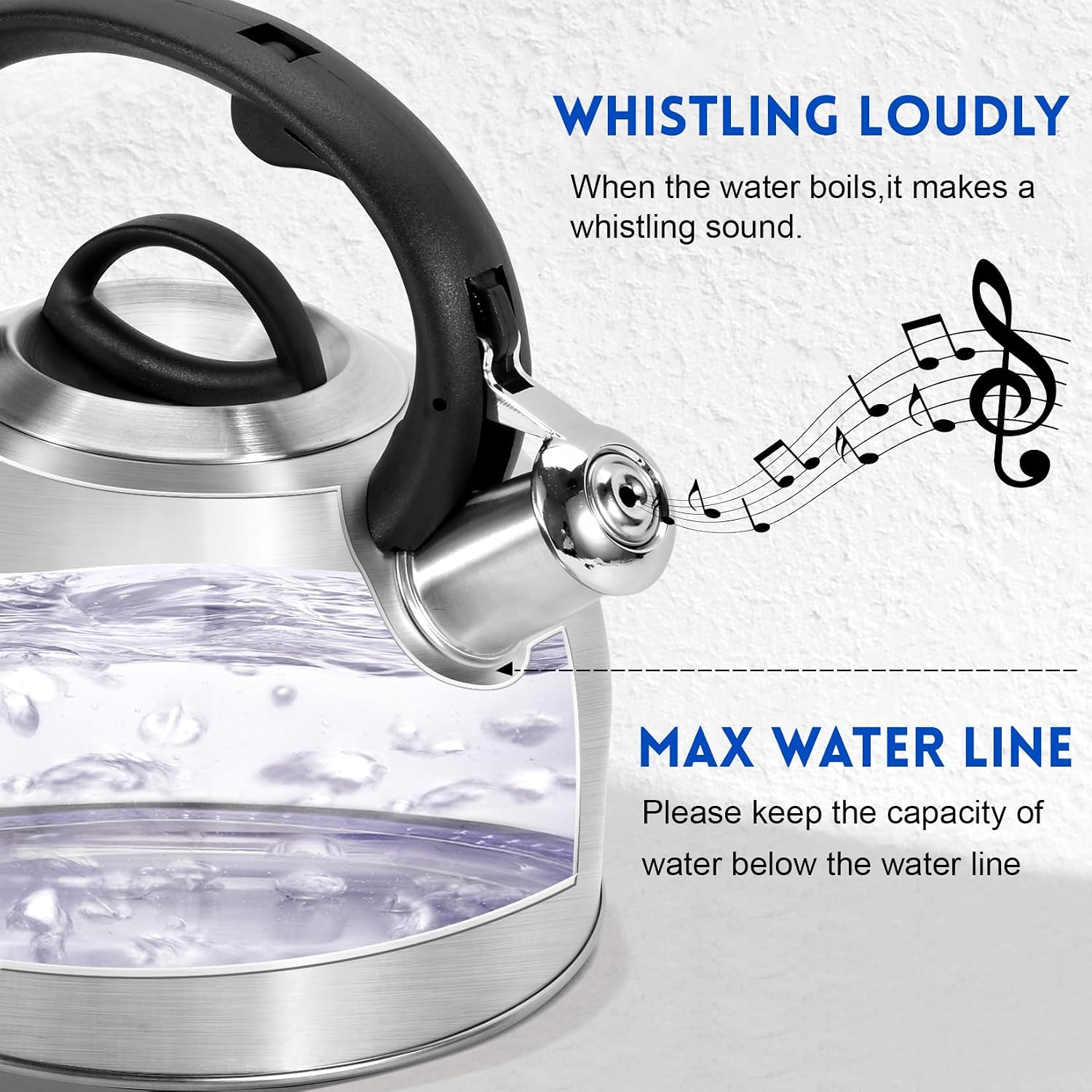 Tea Kettle Stovetop - Food Grade Stainless Steel Whistling Tea Pot with Ergonomic Handle, Unique Button Control Kettle Outlet, Can Be Used in the Kitchen or Camping, 3.1 Q/3L
