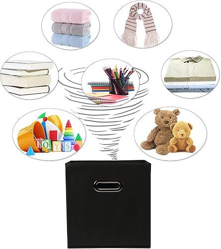 Vista 82 de Contenedores de almacenamiento de tela de tela, organizador de cubos de tela con asas dobles, cestas de almacenamiento plegables para el hogar