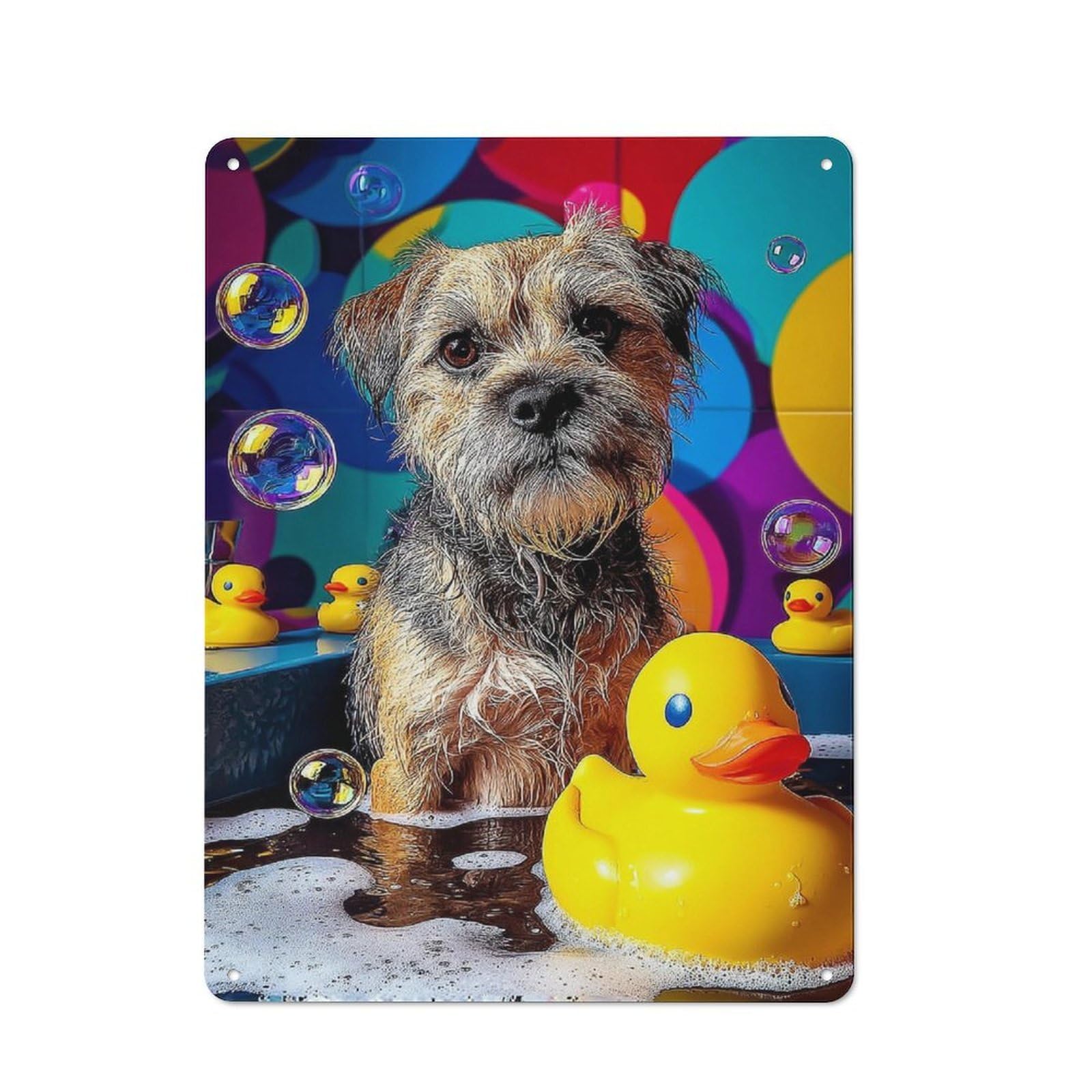 Junmoney Dog In Bathtub With Rubber Ducks Rustic Metal Wall Decor 40X30cm, Decorative Tin Sign For Farmhouse Kitchen, Pantry Or Dining Area